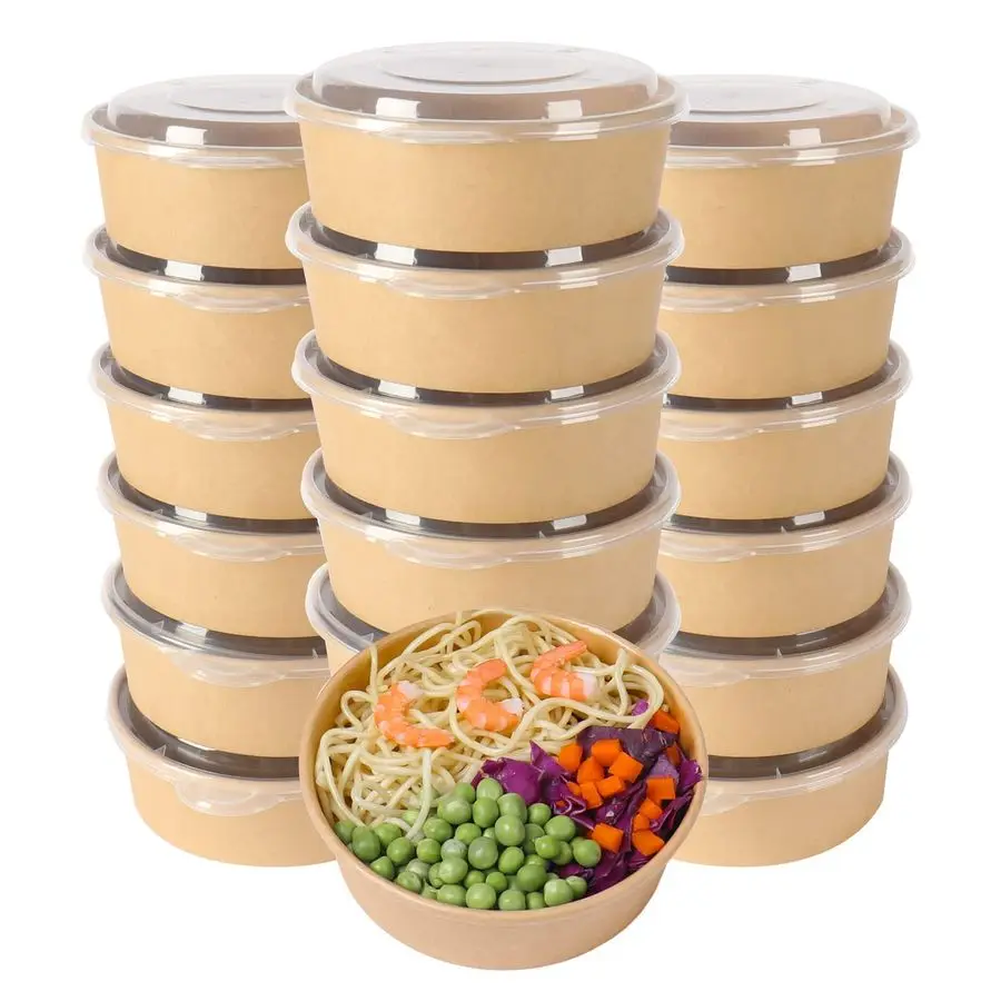 

oz Disposable Kraft Paper Bowls with Lids, Food Containers for Soup, Party Supplies, Treat Bowls 50 Pack