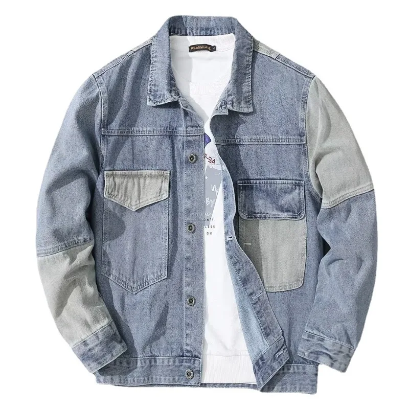 

Men Coats Loose Spliced Color Blocking Tops Spring Autumn Plus Size 4XL Men's Clothing Fashion Denim Shirt Long-sleeved Jacket
