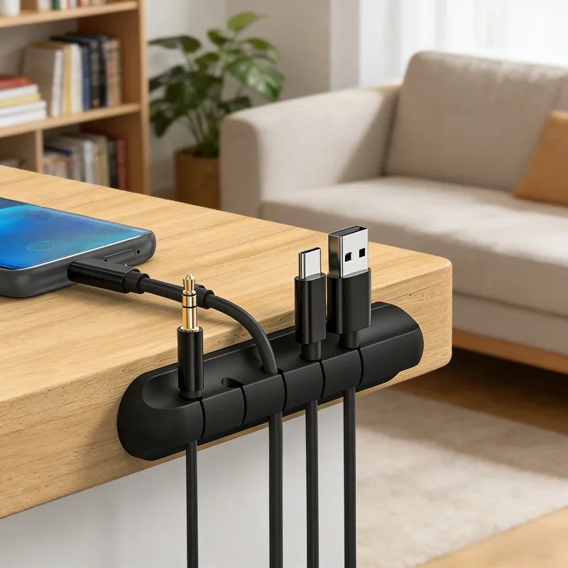 5 Slot Mobile Data Cable Storage Cable Organizer Charging Cable Fixed Desktop Sorting Cable Self Adhesive Snap Hub