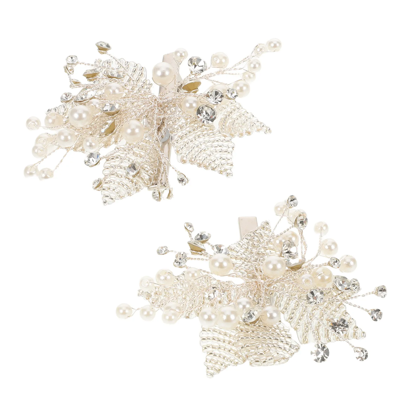 2Pcs Handmade Rhinestone Pearl Flower Hair Clips Bridal Side Clip Wedding Hair Jewelry Styling Accessories for Women