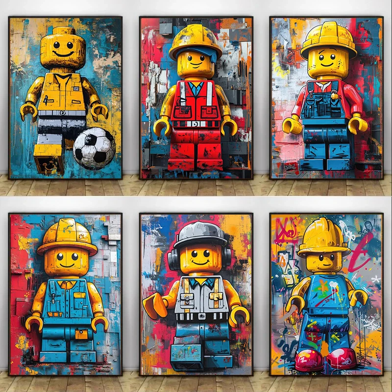 Pósteres de dibujos animados abstractos y divertidos, varias ocupaciones, L-Legos, impresiones en lienzo, imagen artística de pared para decoración de la habitación del hogar y los niños