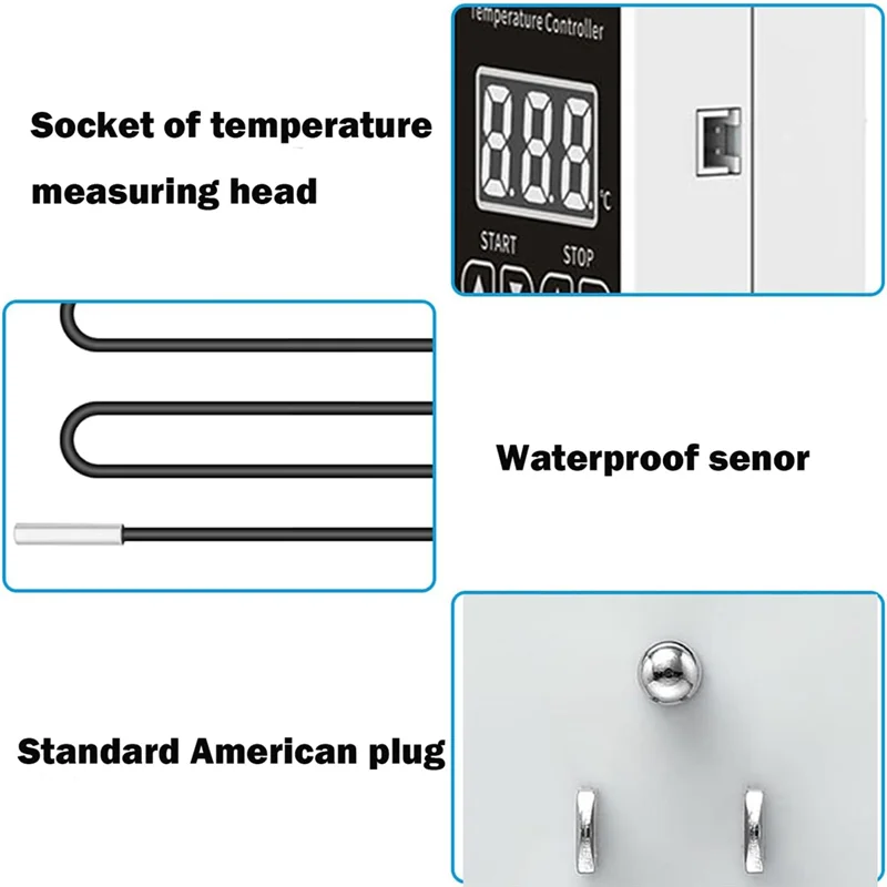SQPP-цифровой разъем термостата, ЖК-экран с водонепроницаемым датчиком для домашнего рептилий, вилка стандарта США