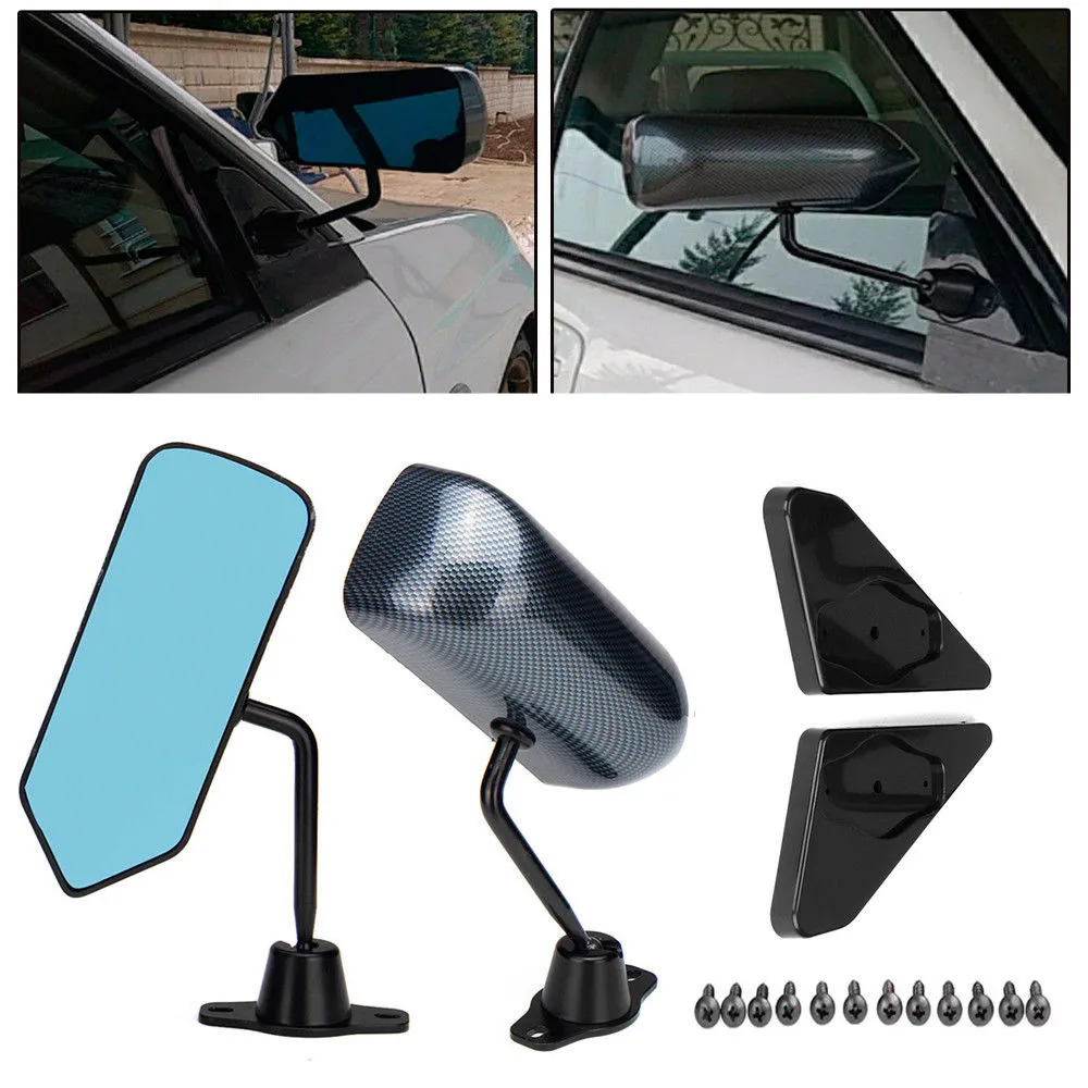 2x Retro F1 Style Car Side Rearview Mirror Universal Blue Lens Side Door Wing Wide Angle Racing Mirror