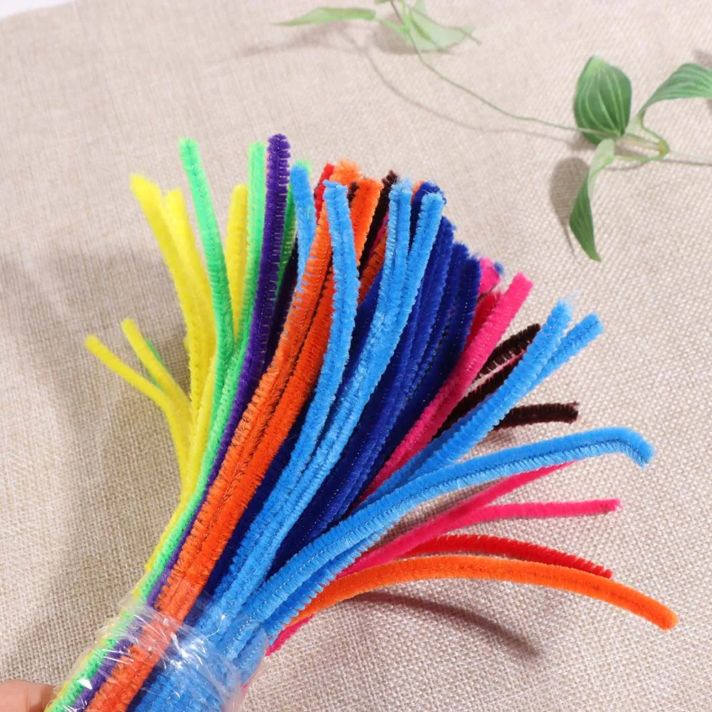 100 pçs chenille hastes bigorna fio artesanato tubo brinquedos educativos enfeites de pelúcia haste diy tiras torção barra colorida fofa