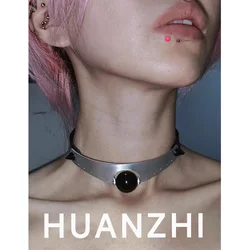 HUANZHI Y2K Punk Pink Black Beaded Rivets Faux Leather Unisex Choker Simple Personalized Necklace New Trendy Jewelry for Women