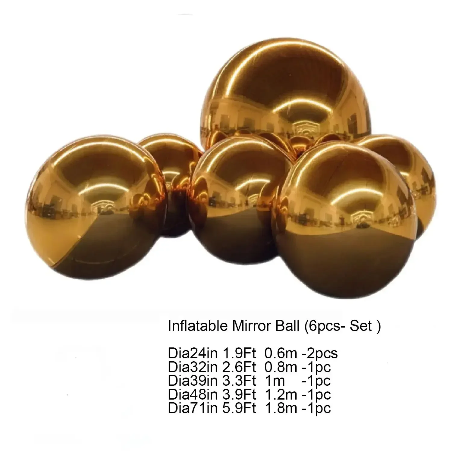 6 Stück Riesige Aufblasbare Spiegelkugeln in Gold/Silber, Hängende Reflektierende Ballons für Einkaufszentren, Veranstaltungen, Hochzeiten und Bühnendekorationen – Detail 6