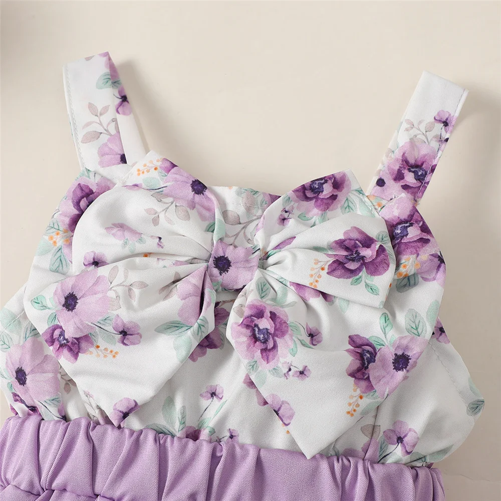 0-18 Months Old Newborn Floral Bow Colored Patchwork Bodysuit+Head Band Suitable for Cute Summer Girl Baby One Year Photo Outfit