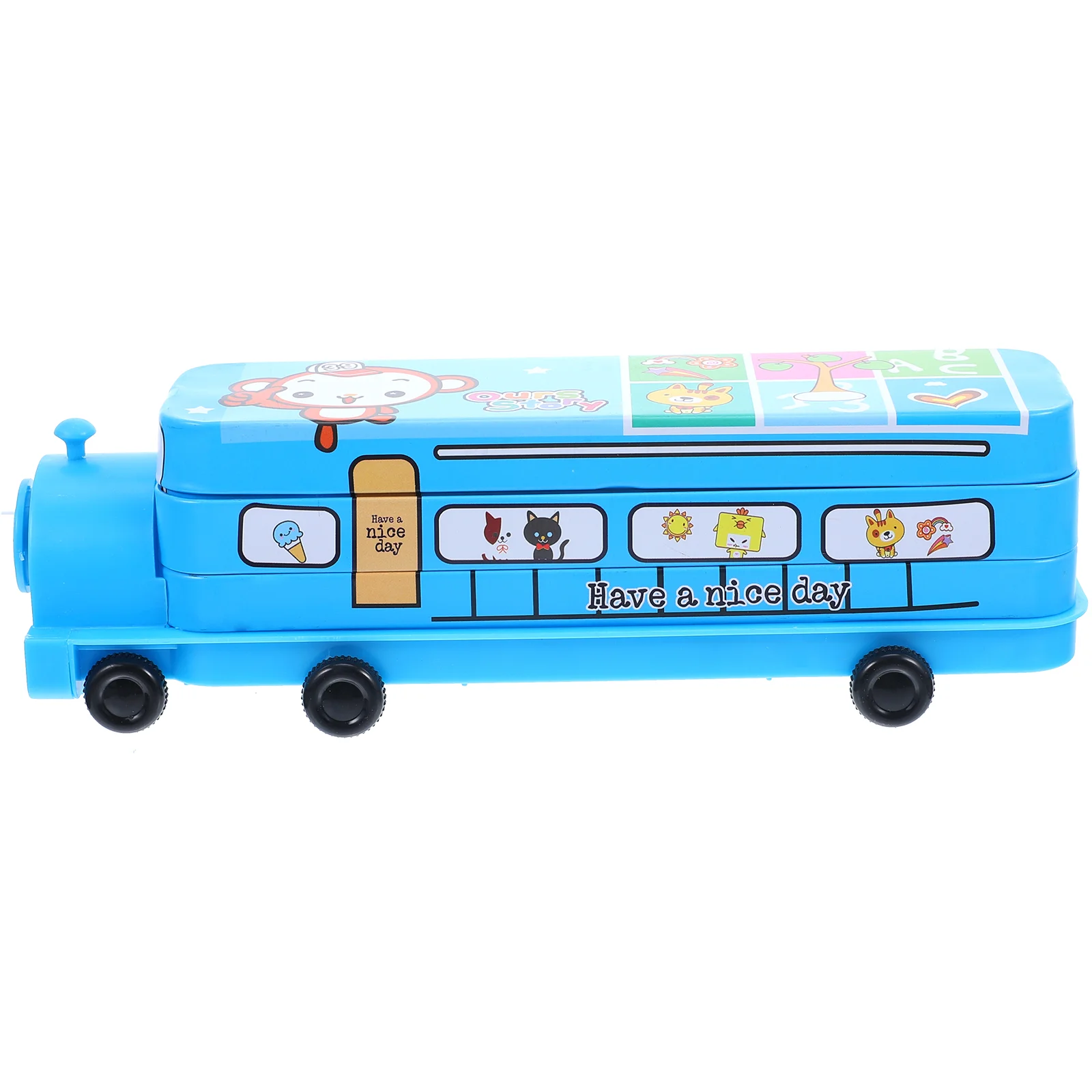 Creative Cartoon Pencil Case Metal Train Shaped Double Layer Pencil Box Stationery Supplies for Students Kids Children (Random P