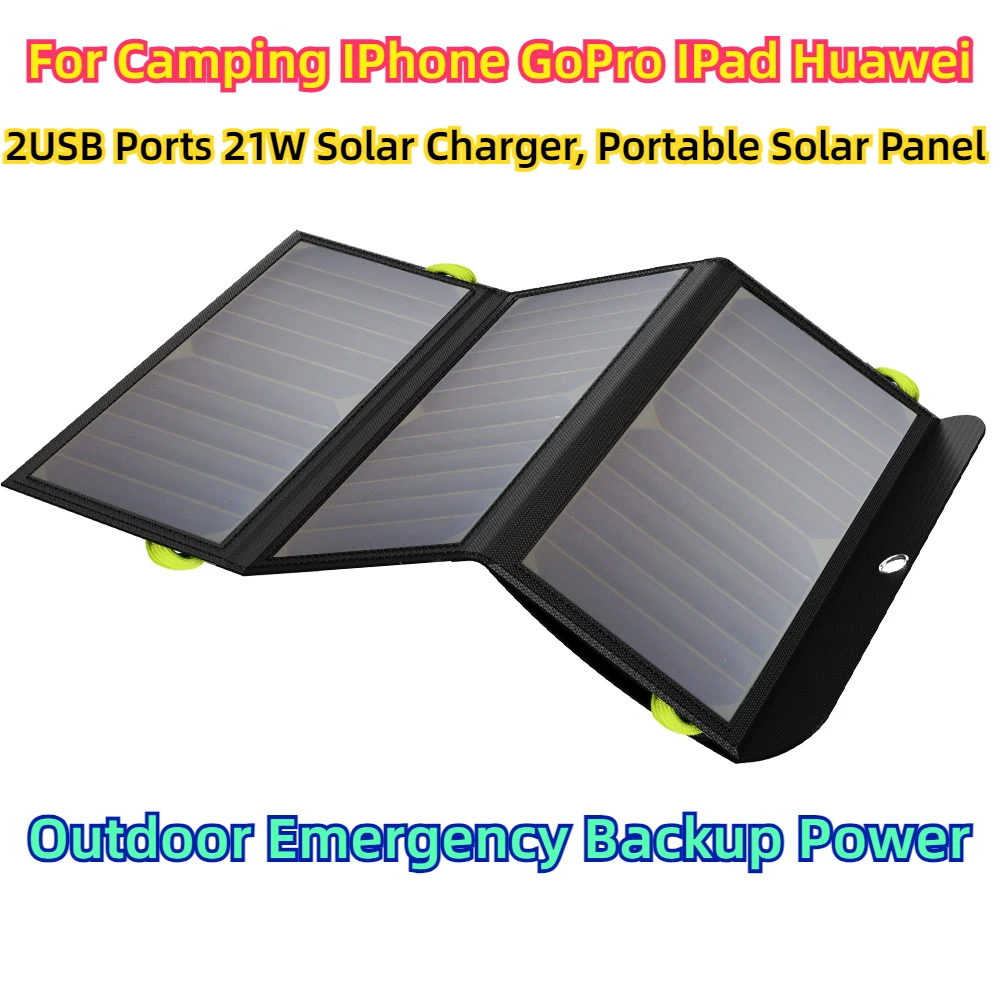 

For Camping IPhone GoPro IPad Huawei 2USB Ports 21W Solar Charger, Portable Solar Panel，Outdoor Emergency Backup Power