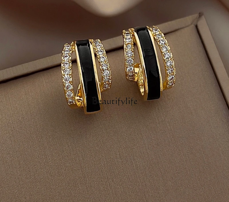 Light luxury temperament zircon drop glaze earrings niche high-end earrings