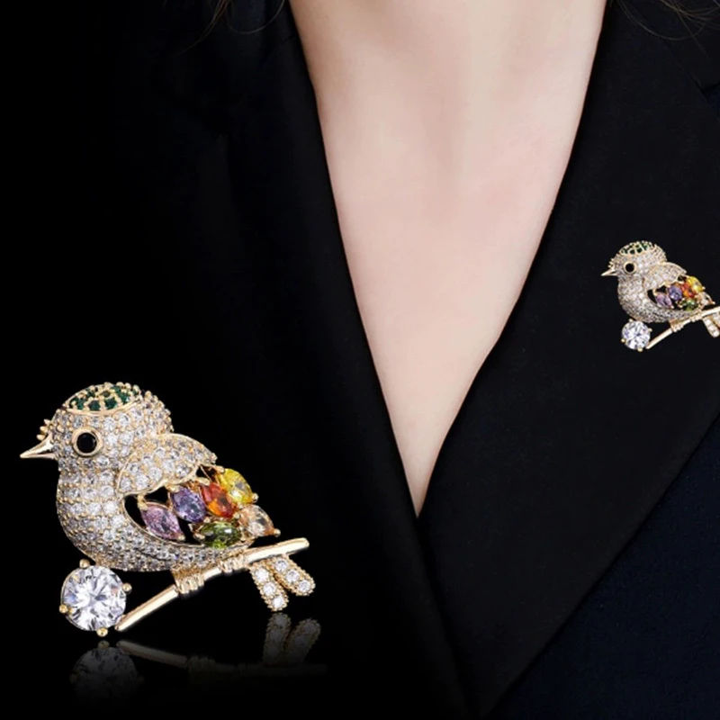 Fashionable Zircon Magpie Bird Brooch Range Cute Anti Glare High-end Feeling, Personalized Suit, Colorful Pin Brooch Accessories