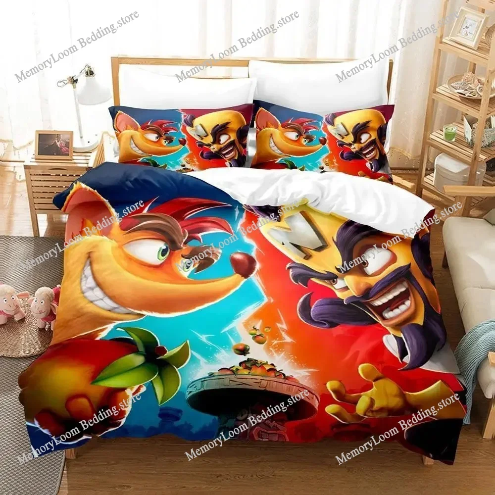 Crash Bandicoot Bedding Set Single Twin Full Queen King Size Bed Set Adult Kid Bedroom Duvet Cover Sets 3D Anime Bed Sheet Set