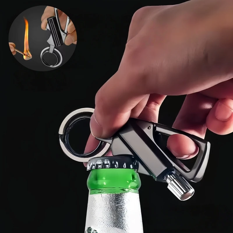 

Multi Functional Creative Lighter Keychain Beer Bottle Opener Outdoor Portable Igniter Smoking Accessories Small Tool Men's Gift