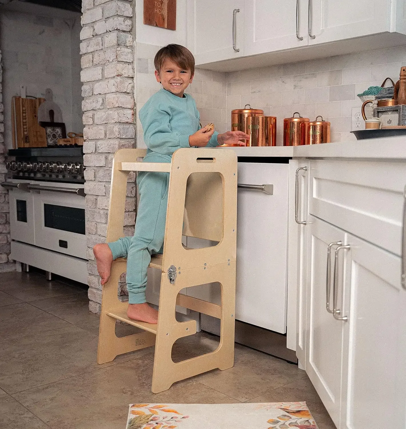 Date 4-in-1 Kitchen Tower - Toddler Step Stool with Chalkboard, Desk Table and Chair - Waldorf and Montessori