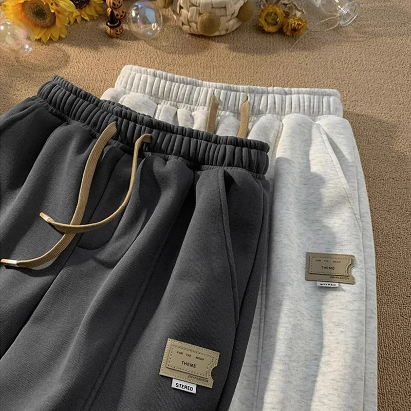 

Свободные спортивные брюки в американском стиле ретро для мужчин, осень-зима, большие размеры 300, модные повседневные спортивные штаны с манжетами