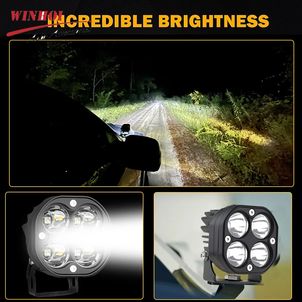 LED Pods luzes de trabalho Bar, projectores auxiliares para carro, caminhão, ATV, motocicleta, trator, offroad, 4x4, nevoeiro lâmpada, 3 ", 12-24V