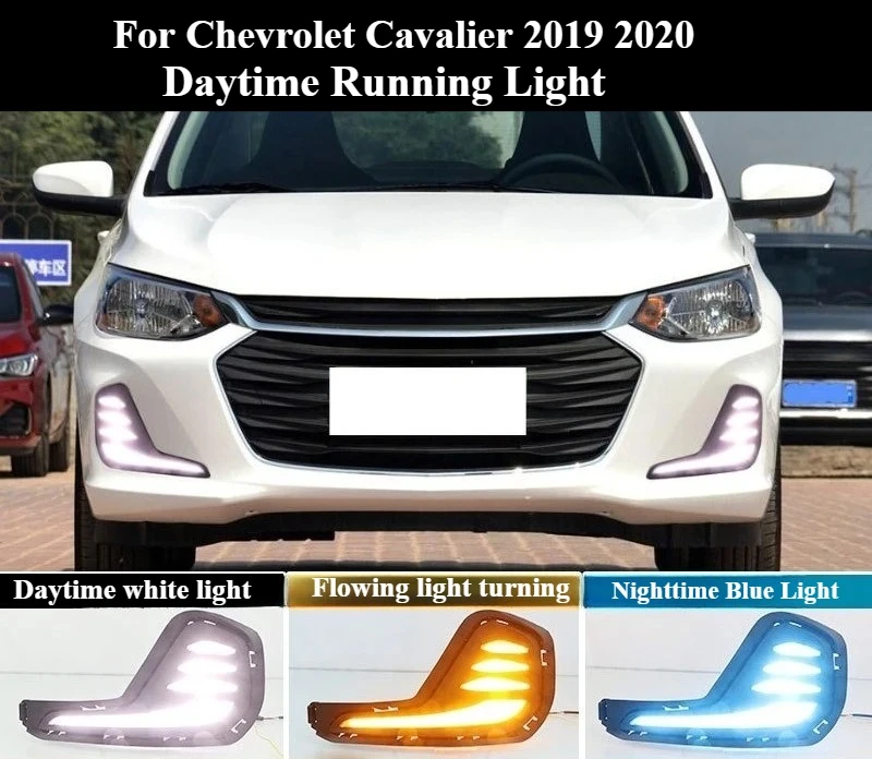 For Chevrolet Cavalier 2019 2020 Car Led Daytime Running Lights Dynamic Turn Signal Front Fog Lights Modified 12V Daylights