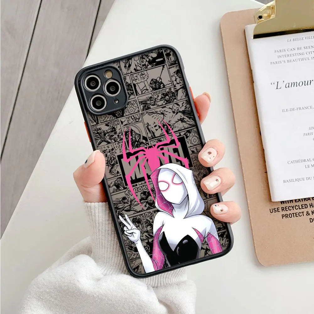 Spiderman Miles Morales Gwen Matte Case For iPhone 17E 17 16 16E 15 14 13 12 11 Pro Max 17 Air 7 8 Plus XR X Marvel Comics Cover view 6