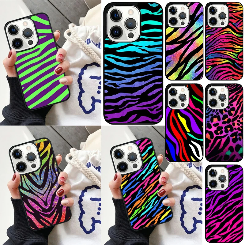 Neon Zebra Print Pattern Cover For iPhone 16 13 14 15 Pro Max 12 Mini 11 15 Pro Max 6 7 8 Plus Max SE 2020 Phone Case