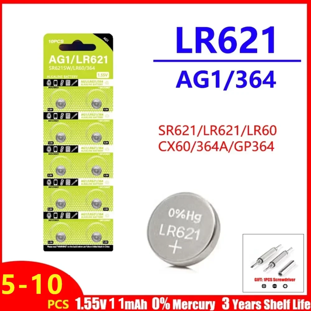 5-10 قطعة AG1 LR621 364 V364 164 531 SR621 SR621SW SR60 CX60 1.55V بطارية قلوية لمشاهدة مفتاح السيارة لعبة عن بعد زر عملة خلية #2