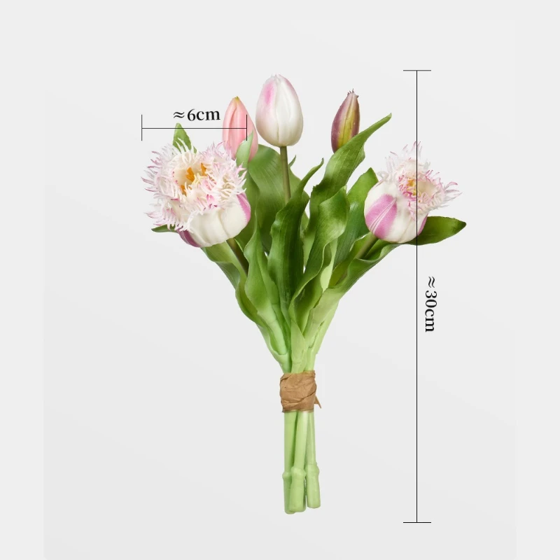 2 Stück Künstliche 5-köpfige Tulpensträuße aus Weichgummi, Kunstblumen für Hochzeiten, Rosa Tulpen, Simulationsblumen, Auditoriumdekoration – Detail 1