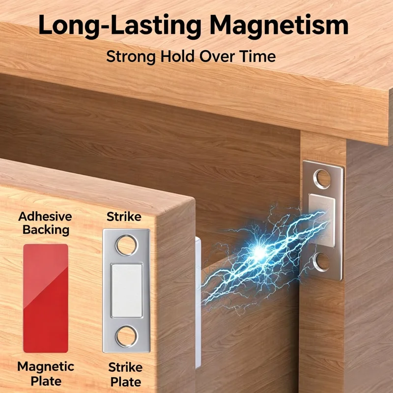 No Drill Ultra Thin Magnetic Catch, Strong Magnet Cabinet Door Suction Patch for Wardrobe Sliding Door Drawer Closure