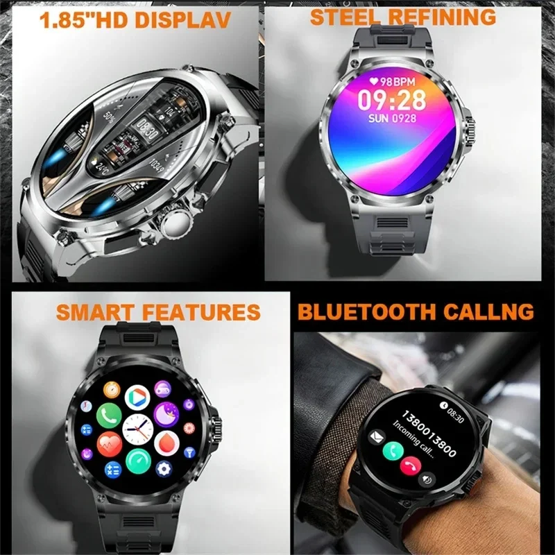 2024 Men's Smart Watch 1.85Inch HD Display Bluetooth Call Sports Fitness Tracker Heart Monitor 710mAh Battery Android Compatible