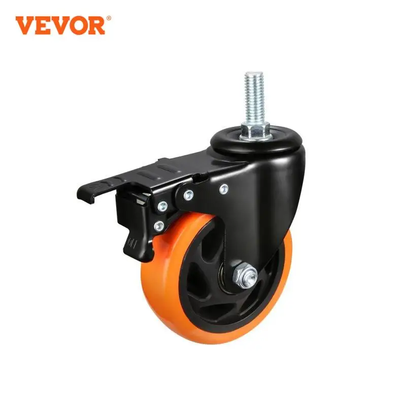 VEVOR 2/3/4 inch Caster Wheels Set of 4 Threaded Stem Industrial Swivel Casters with Dual Locking A/B Brake for Cart Furniture