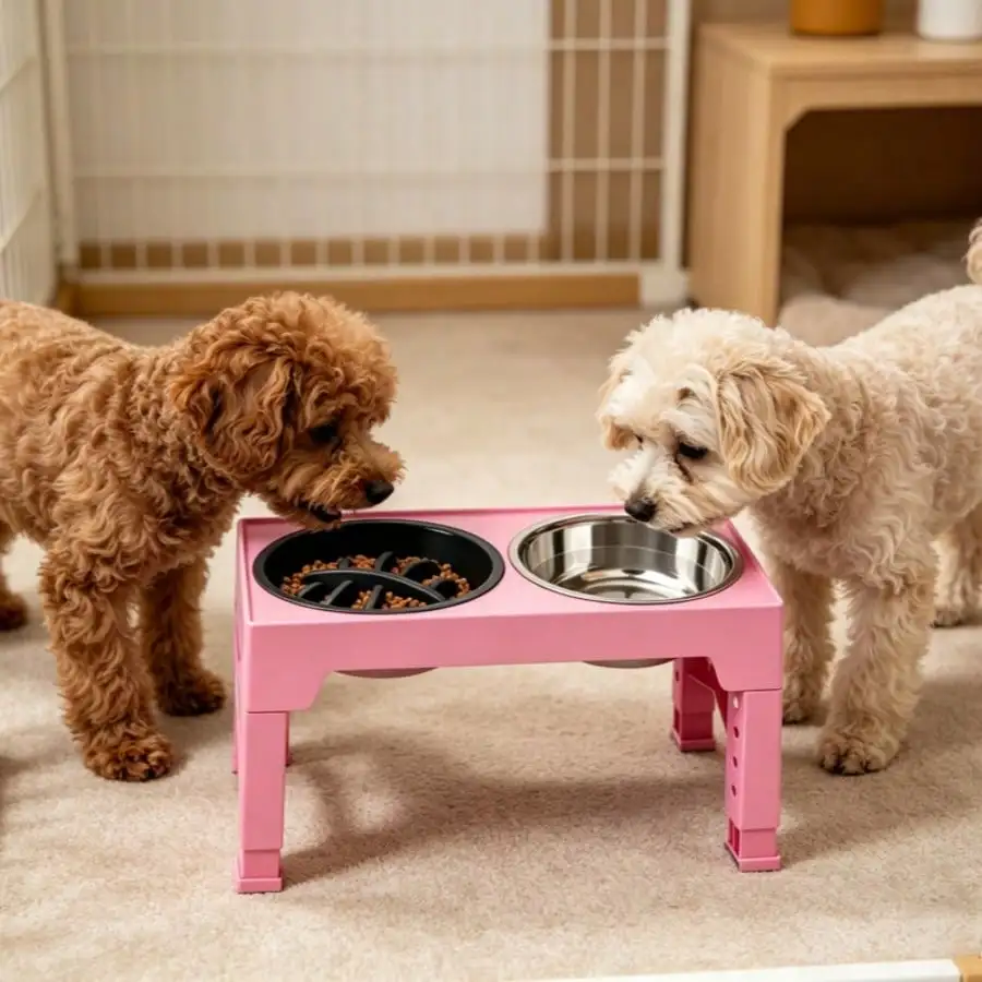 Adjustable Height Pet Elevated Dog Bowl With 5 Adjustable Height Settings. Comes With 2 Stainless Steel Dog Water Bowls And 1 Slow-Feed Dog Bowl. Adjustable Elevated Dog Bowl Stand. Suitable For Small, Medium And Large Dogs. sp260421182900115412470