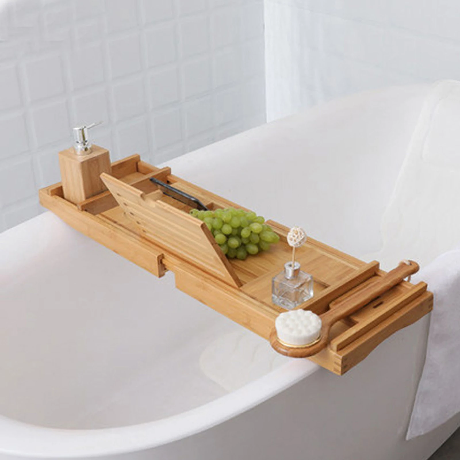 Expandable Bath Tub Tray Multifunctional Bathtub Shelf Organizer Drinks Tray Holds Book Phone Drinks Soap Bathroom Tool