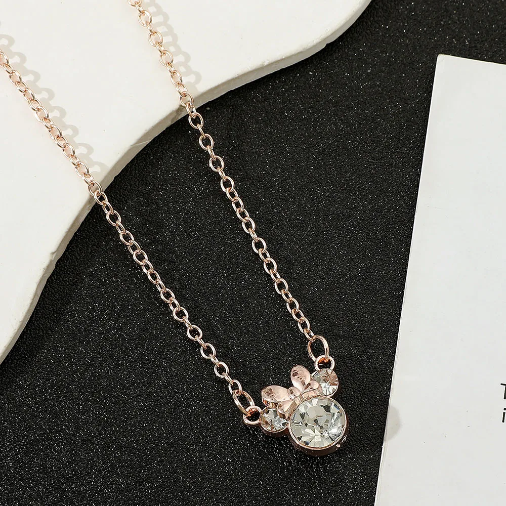 قلادة ديزني ميني ماوس بعقدة على شكل فيونكة للنساء، قلادة كبيرة من الزركون، هدية مجوهرات أنيقة وجميلة