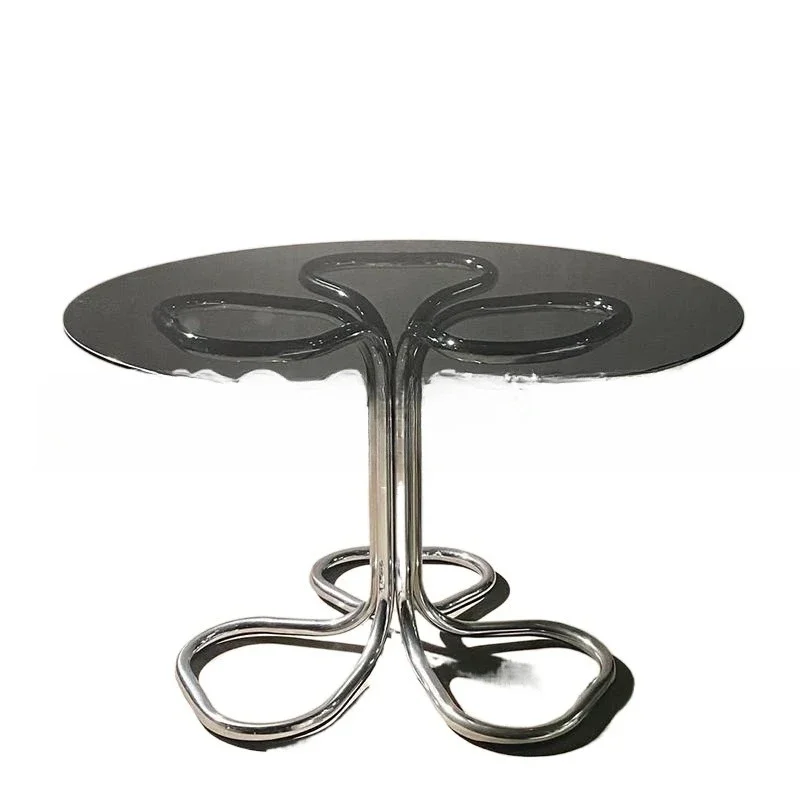 

Nordic simplicity, glass dining table for home use, living room reception table, retro wrought iron dining table