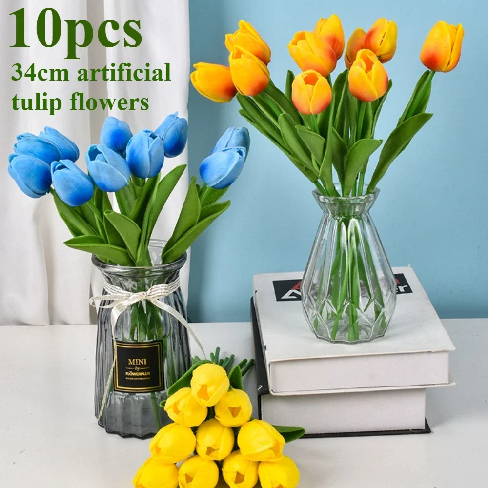 10pcs Tulip Artificial Flowers True Touch Fake Flowers Party Family Wedding Decorative Bouquet Mother\'s Day Valentine\'s Day Gift