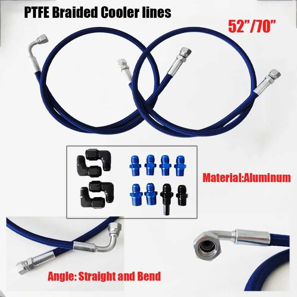 

Braided Lines Transmission Cooler AN6 52-Inch or 70-Inch Nylon Braided Cooler Lines PTFE Hose Lines Fitting Kit Hose End 0~90°