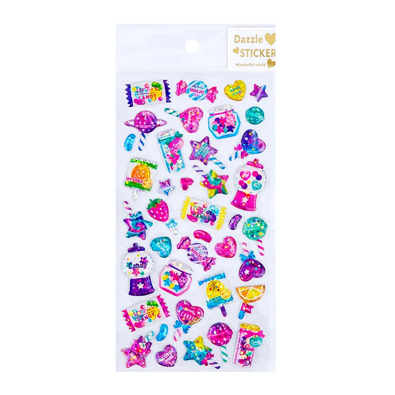 Dazzling Laser Crystal Three-dimensional Drop Glue Sticker Flash Cute Girl Heart Fresh Hand Ledger Unicorn Candy Sticker