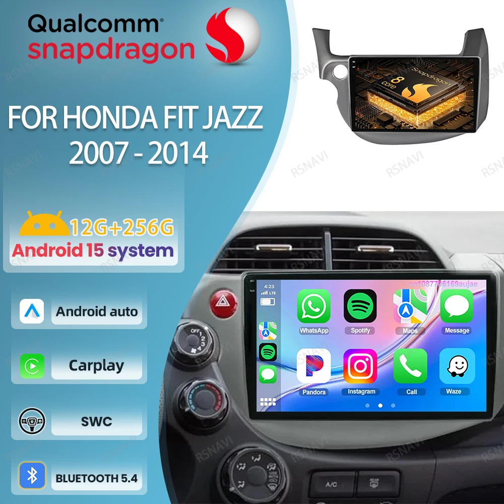 

Автомобильный радиоприемник Android 15 для Honda Fit Jazz 2007-2014, авторадио DSP 4G LTE DVD, беспроводной Carplay, авто головное устройство, навигация Qualcomm