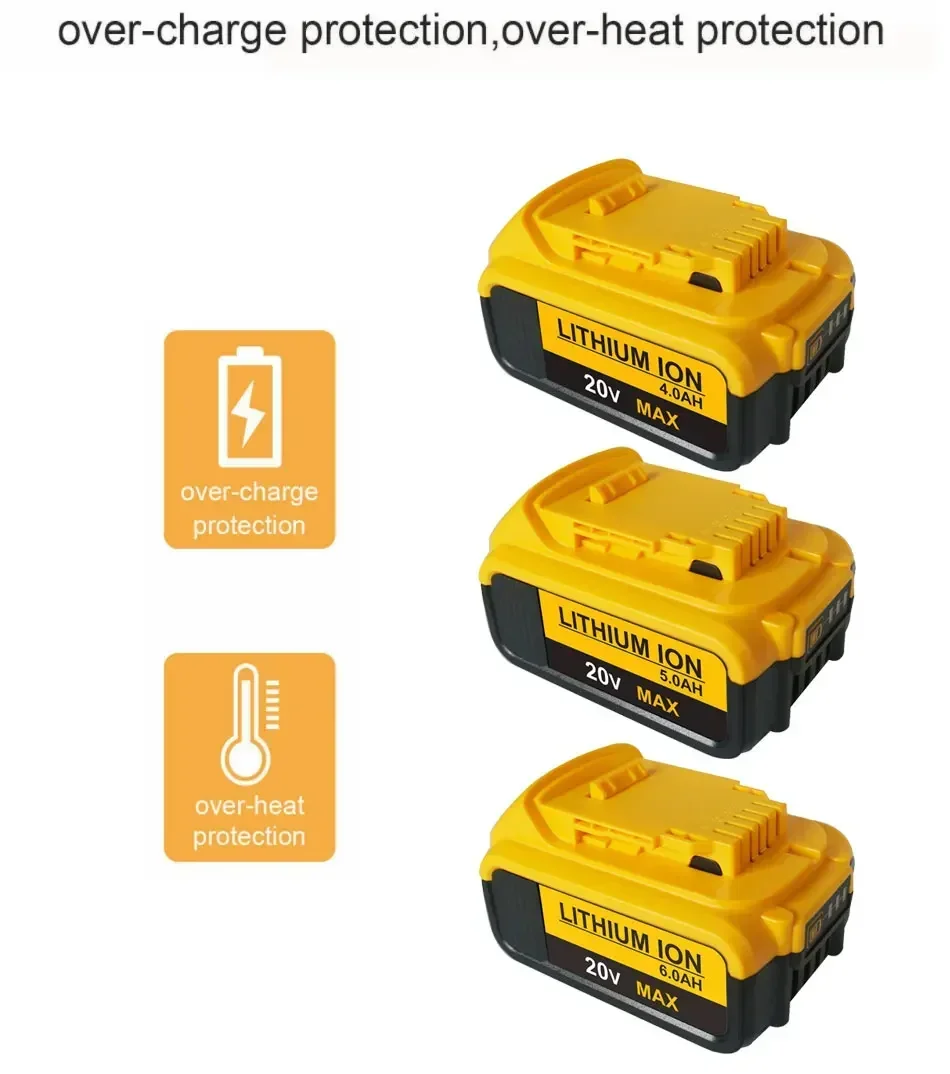 New 20V 6.0Ah MAX XR 18650 Tool Battery Power Replacement for DeWalt DCB184 DCB181 DCB182 DCB200 18V 6A 18v Battery with Charger