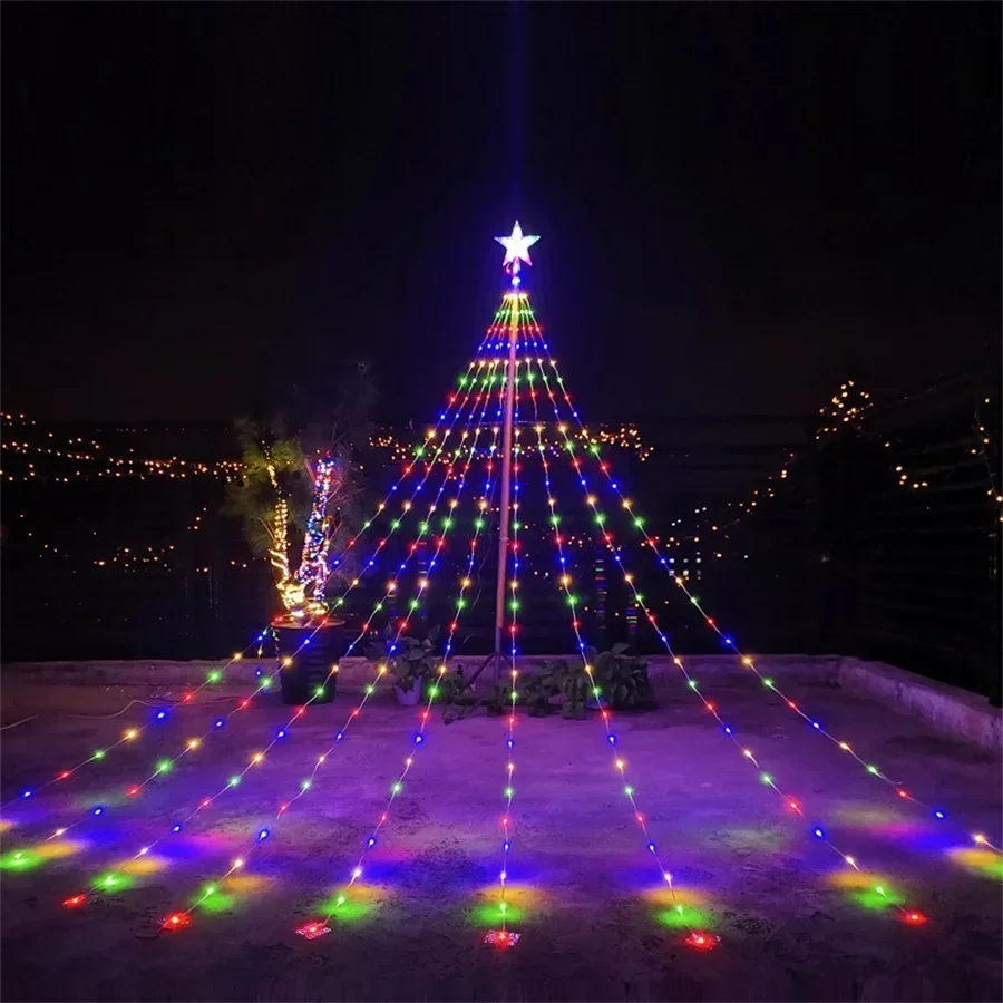 9X3M 288LED Outdoor Christmas Waterfall Star String Light Lighted Waterfall Tree Hanging String Light Topper Star Fairy Light