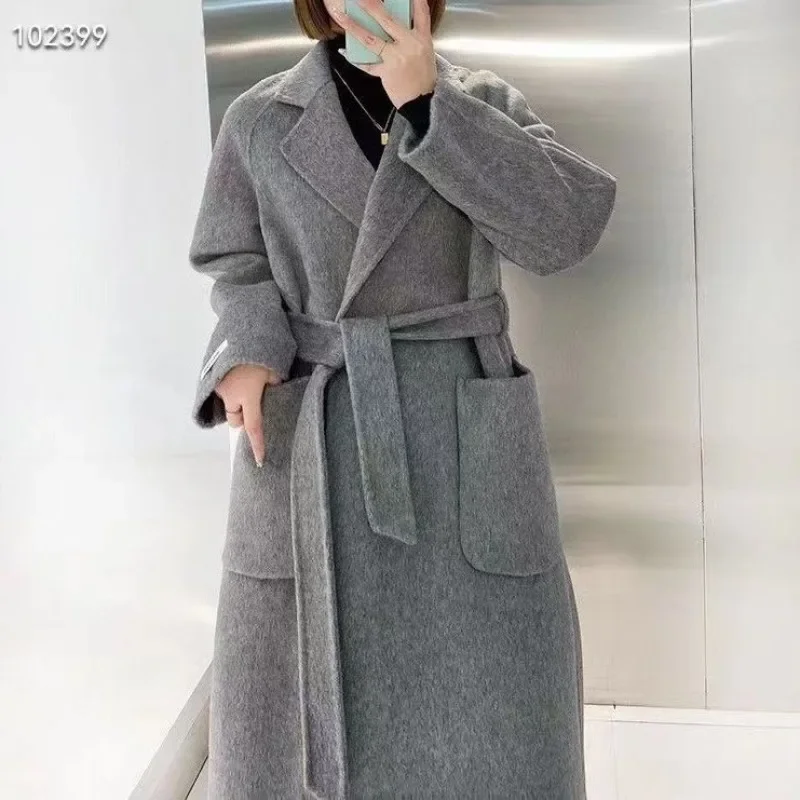 

SuperAen Europe and America Style Lace-up Waist Turn-down Collar Loose Oversize Autumn Winter 2025 New Long Wool Coats