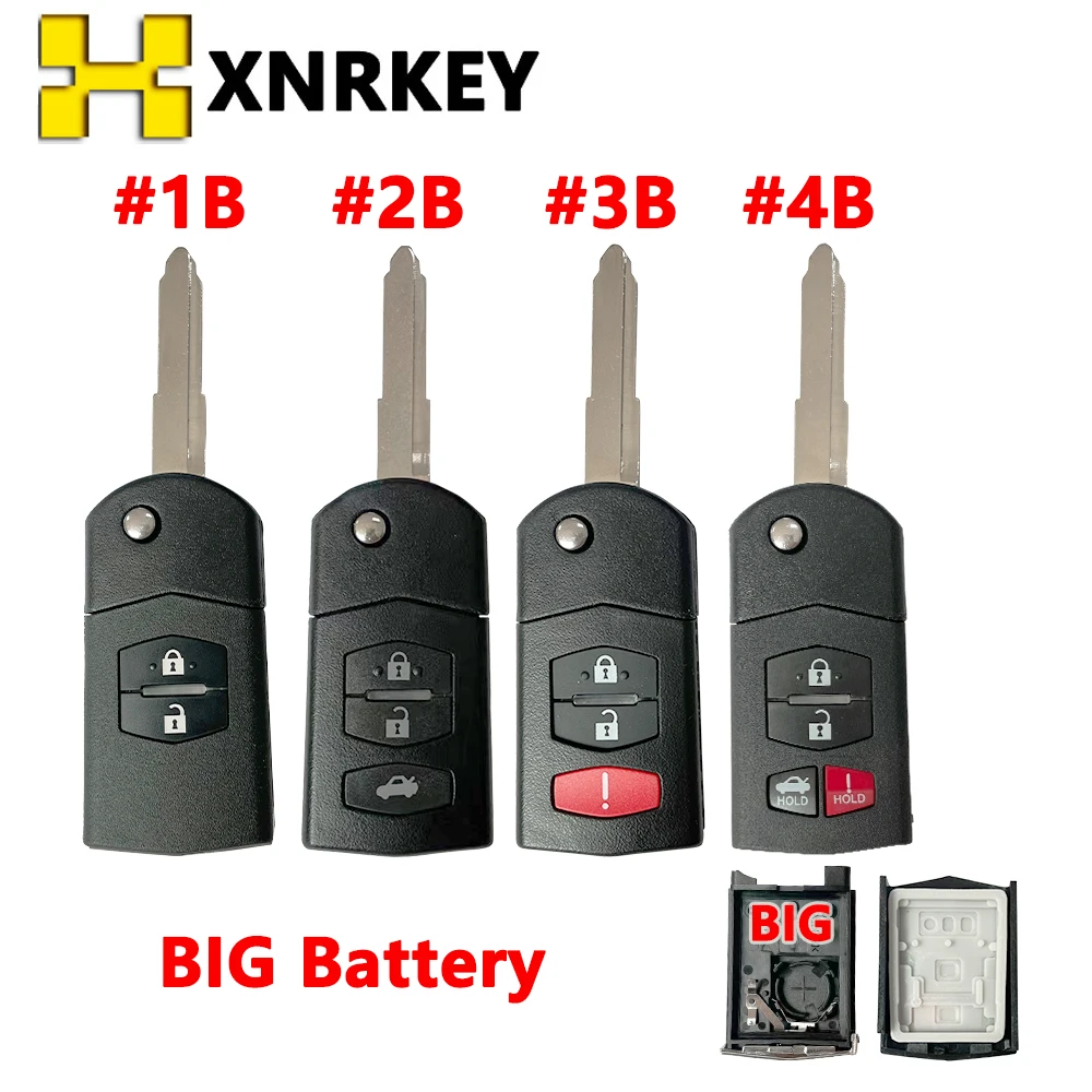 

XNRKEY Flip Car Remote Key Shell for Mazda 3 5 6 RX-8 MX-5 Miata CX-5 CX-7 CX-9 RX-8 CX-9 2/3/4 Button with Blade