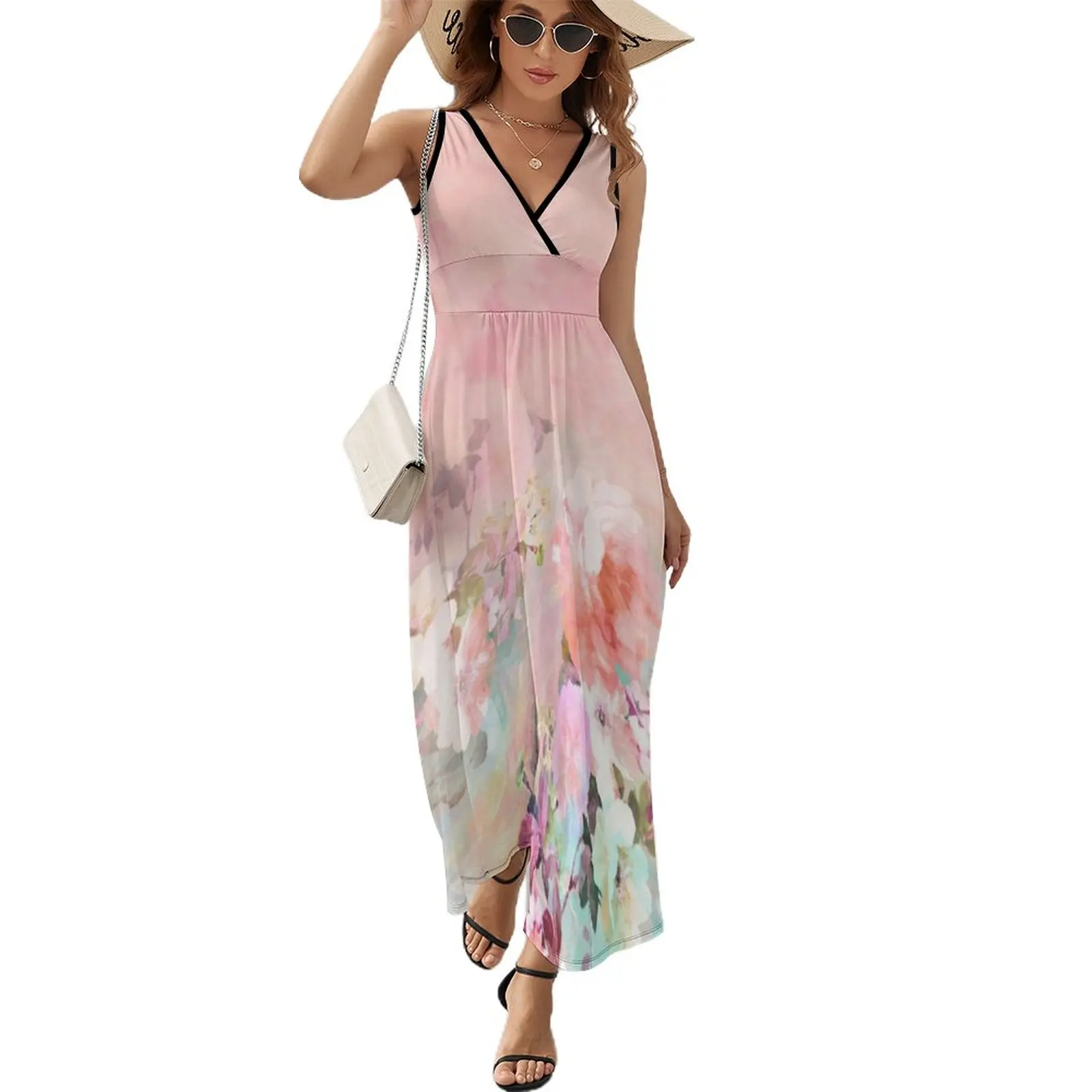 

Pastel blush watercolor ombre floral watercolor Sleeveless Dress Woman dresses Elegant gown party dress women elegant luxury