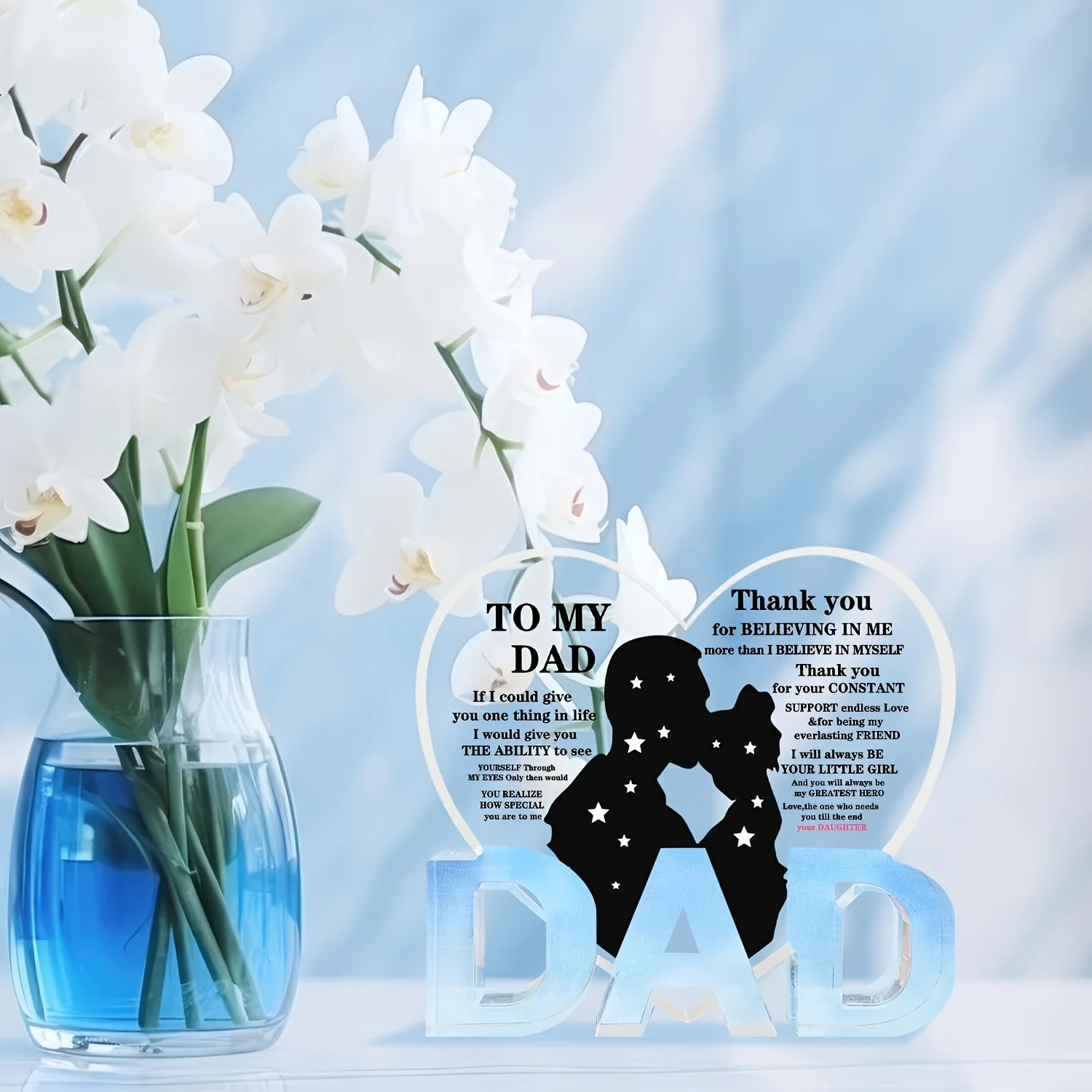 هدايا الأب من الابنة، شكرًا لك، هدايا الأب من الأكريليك على شكل قلب لهدايا عيد الميلاد وعيد الميلاد وعيد الشكر وعيد الأب