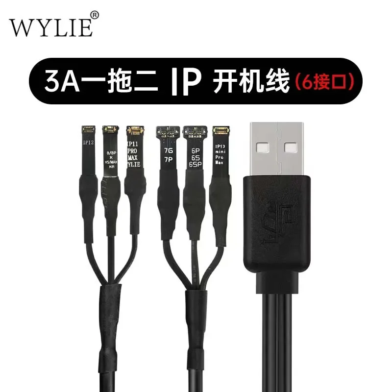 WYLIE iPhone Power-On Cable 3A One-to-two USB Cable (6 Ports) 6G - 14 Pro Max Mobile Phone Repair Special Power-On Power Cable
