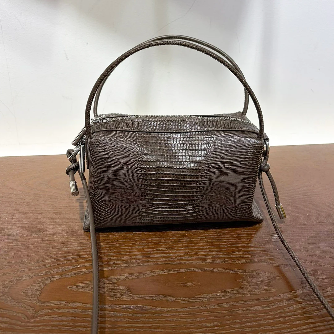 Mendy Genuine Leather Mini Bag Women Snake Pattern Double Top Handle Zipper Silver Hardware Structured Luxury Designer Original