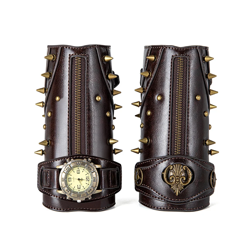 Steampunk Wrist Guard Retro Mechanical Gear Medieval Men's Watch PU Leather Wrister Armor Archer Prop Knight Bracelet Accessory
