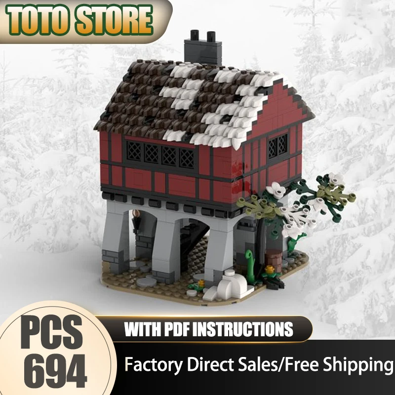 

Средневековый замок, модель Moc, строительные кирпичи, модель магазина, технология, вид на улицу, блок-игрушка, сделай сам, сборка, Рождественский подарок