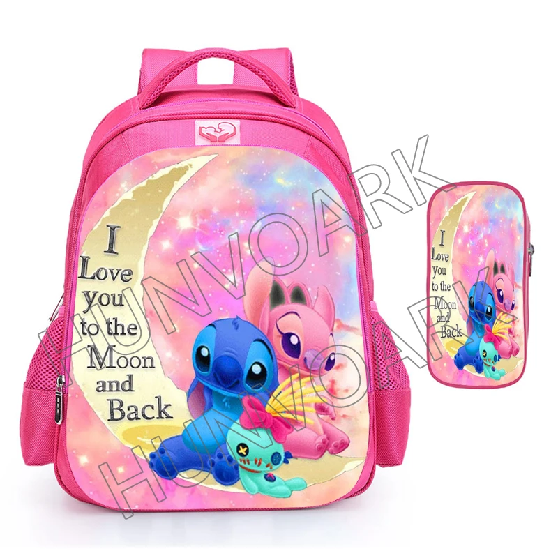 Lilo & Stitch Children School Bags 16inch Primary Pink Backpack Children Shoulder Backpacks Gift Bag Mochilas Infantil