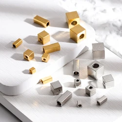 20Pcs/Lot Stainless Steel Square Rectangular Beads Bulk Spacer Beads for DIY Necklace Bracelet Jewelry Making Accessories