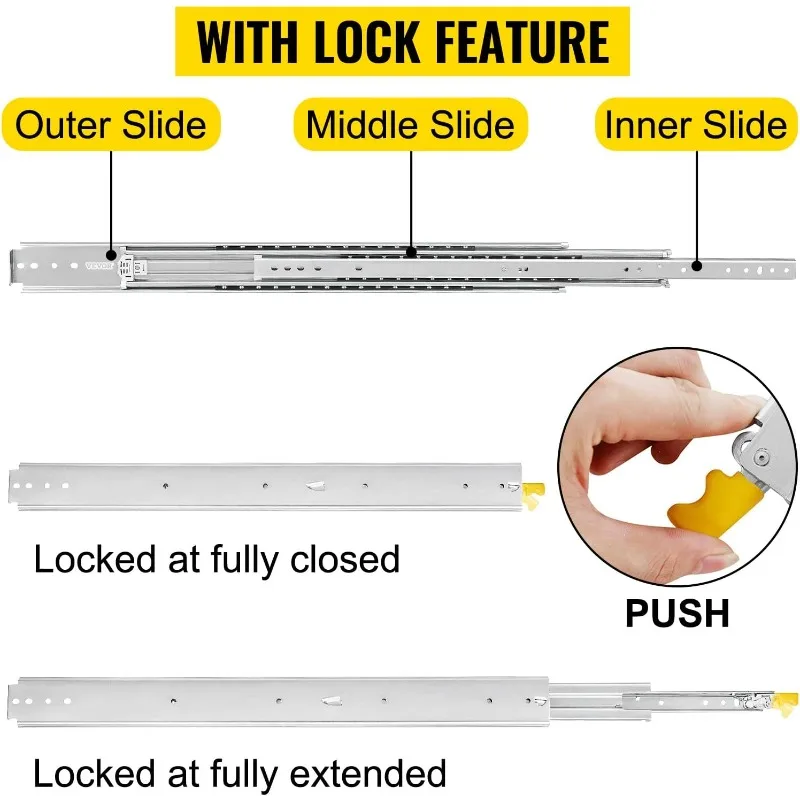 Drawer Slides, 1 Pair 60inch Locking Drawer Slides, 500lbs Load Capacity, Side Mount Ball Bearing Drawer Glides