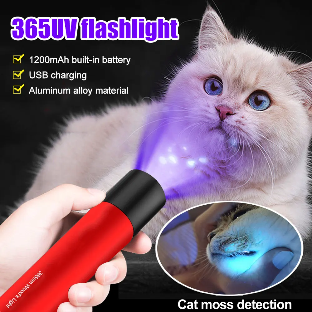 Mini UV Flashlight 365nm 3W LED Ultraviolet Torches USB Rechargeable Portable Black Light Stain Mineral Money Pet Urine Detector